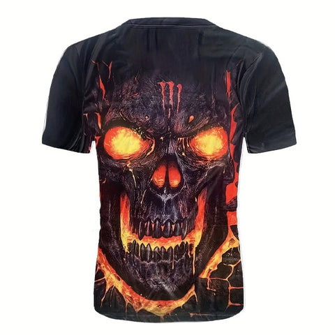 Trendy 3D Skull Pattern Print Men’s T-shirt, Crew Neck Short Sleeve Tops, Graphic Tee Men’s Clothes Summer, Men’s Outfits