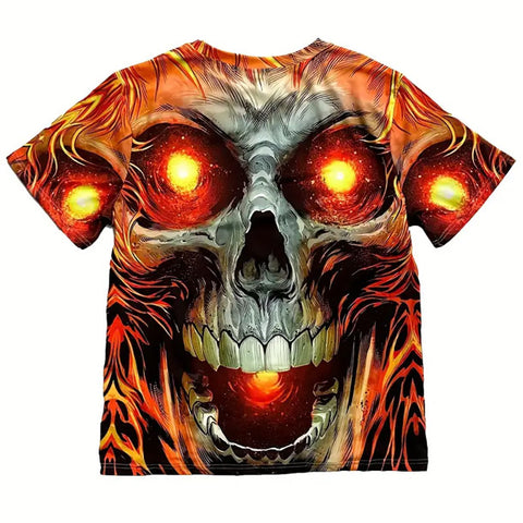 Trendy 3D Skull Print Men’s T-shirt, Crew Neck Short Sleeve Tops, Graphic Tee Men’s Clothes Summer, Men’s Outfits