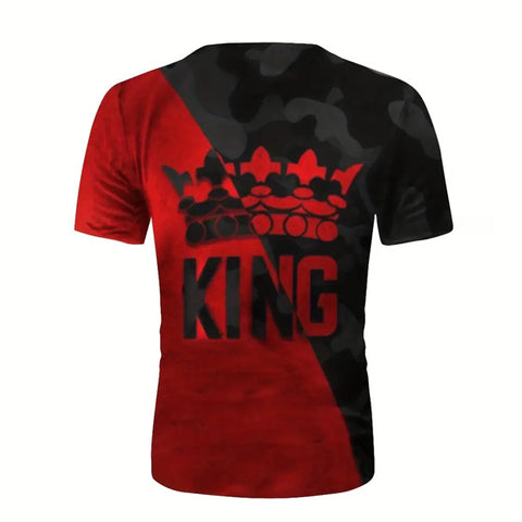 Crown & Letter KING 3D Digital Pattern Print Color Block Graphic T-shirts, Causal Tees, Short Sleeves Comfortable Pullover Tops, Men’s Summer Clothing