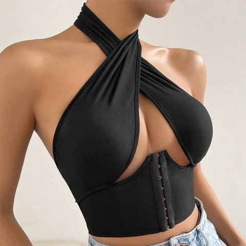 SHEIN Privé Cut Out Front Corset Waist Halter Top